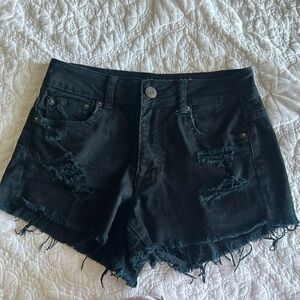 American Eagle Stretch Black Denim Hi-Rise Festival Shorts Cut Off